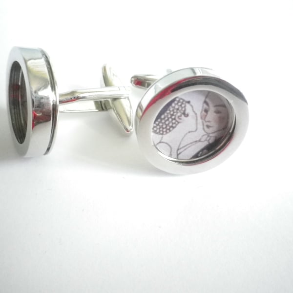 1920s Dancing Couple cuff links, fee shipping, gift wrapped, lovely image, 1234