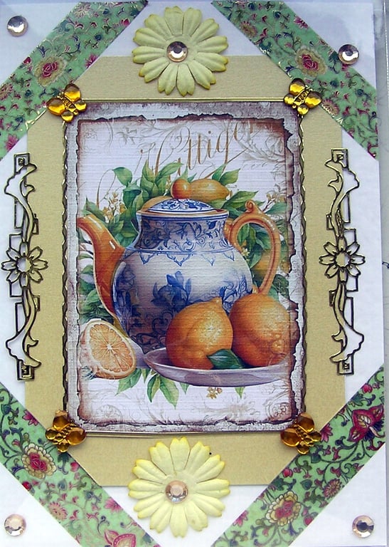 Afternoon Lemon Tea Hand Crafted Decoupage Greeting Card - Blank 2810