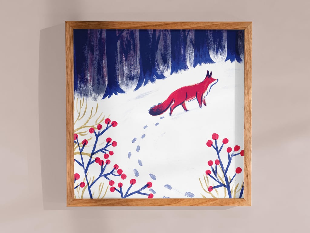 Fox in Winter Snow Art Print: Wildlife Illustration on Recycled Paper