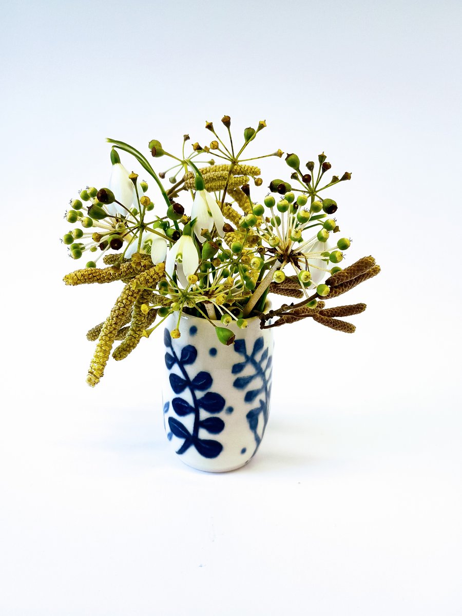 A pretty little porcelain posy vase made by Linda in her pottery in Winchester