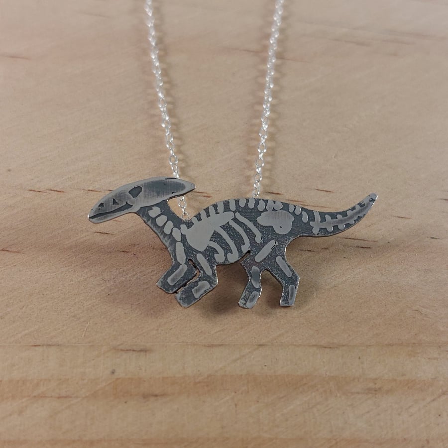 Sterling Silver Parasaurolophus Fossil Necklace (SKU201025)