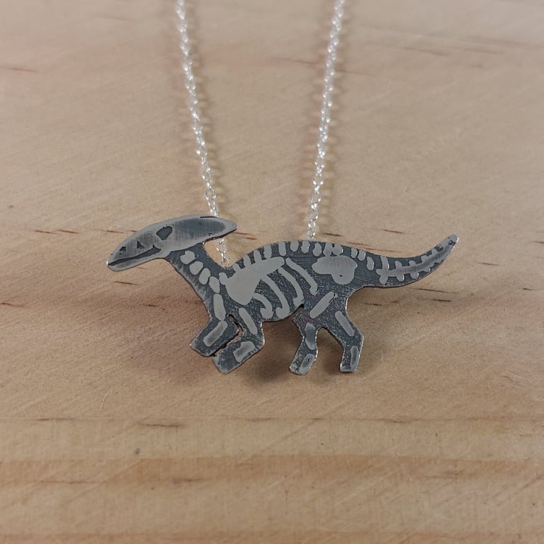 Sterling Silver Parasaurolophus Fossil Necklace (SKU201025)