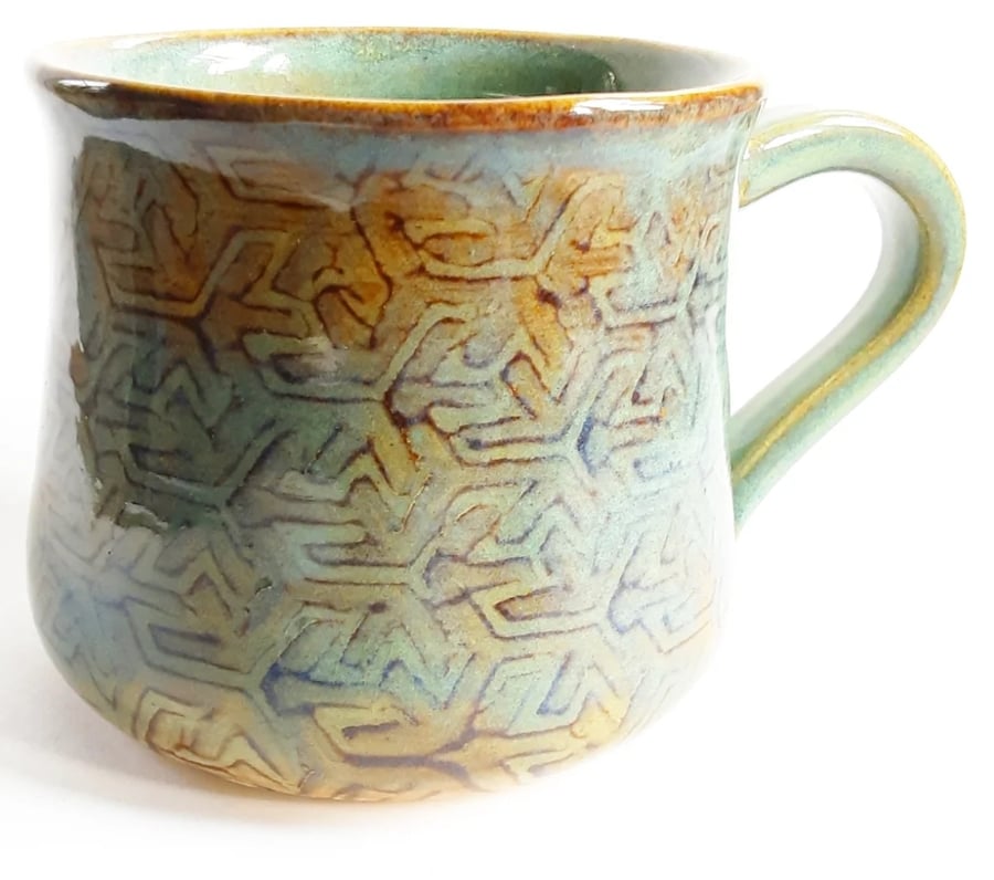 Teal Patterned Mug - Hand Thrown Stoneware Ceramic Mug