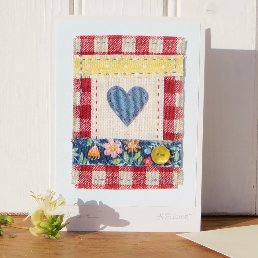 Pretty hand-stitched heart card for sending your love to someone special!