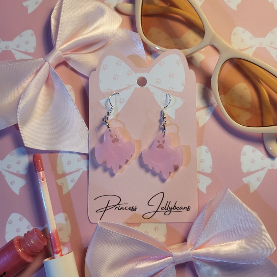 Pale Pink Kawaii Ghost Earrings