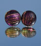 Purple and Gold Dichroic Glass Earrings on Silver Studs - 2511 - Image 2