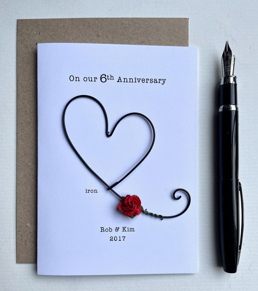 6th Wedding Anniversary Card IRON Wire Heart Years Traditional Husband  Wife