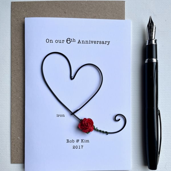 6th Wedding Anniversary Card IRON Wire Heart 6 Years Traditional Husband Wife