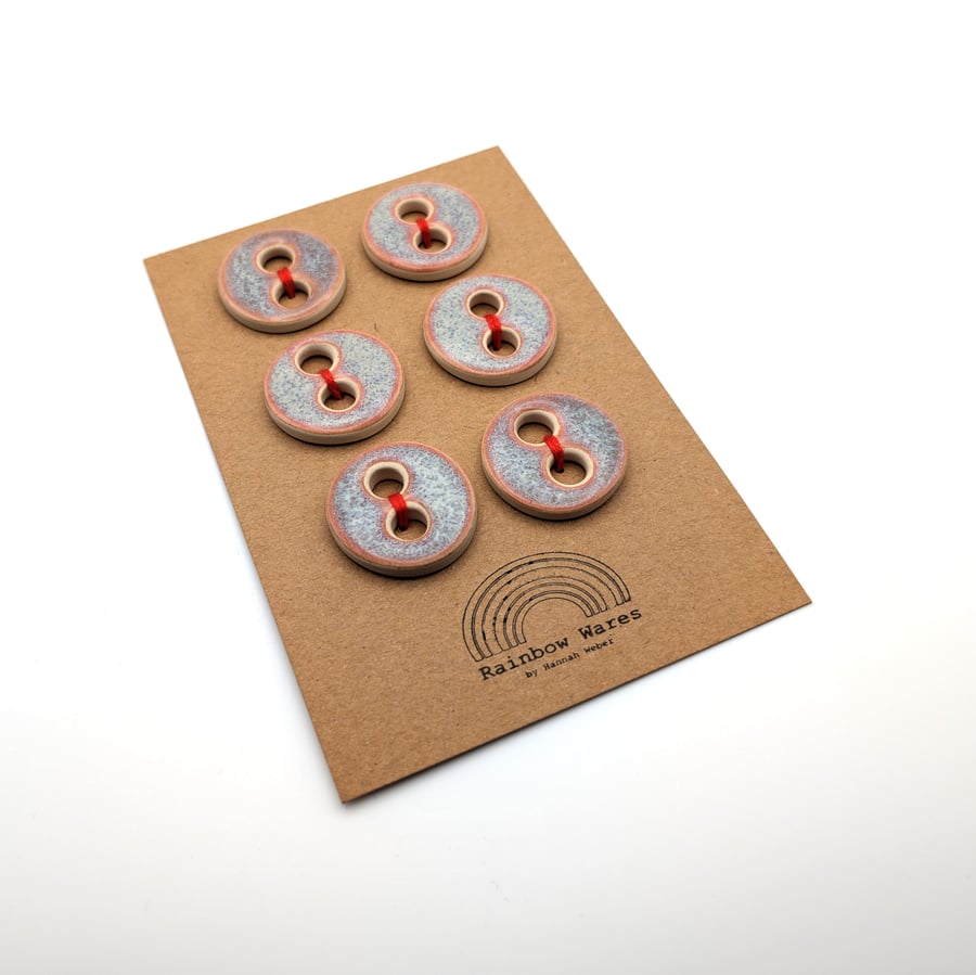 Set of 6 Handmade Round Pottery, Ceramic Buttons, Kimchi Pink, Medium, 32 mm