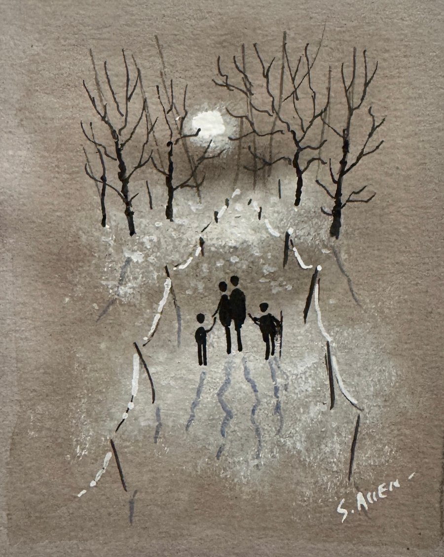 Original Aceo Painting ‘ Family  Day  ‘ by Stephen Allen 