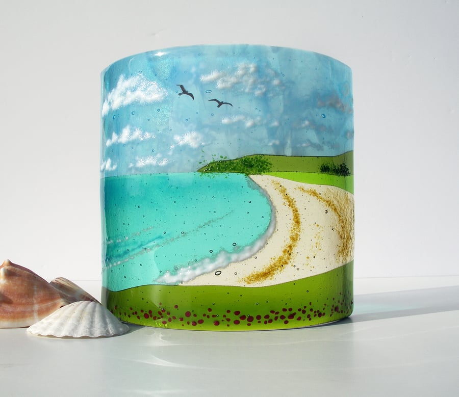 Rhossili fused glass curve