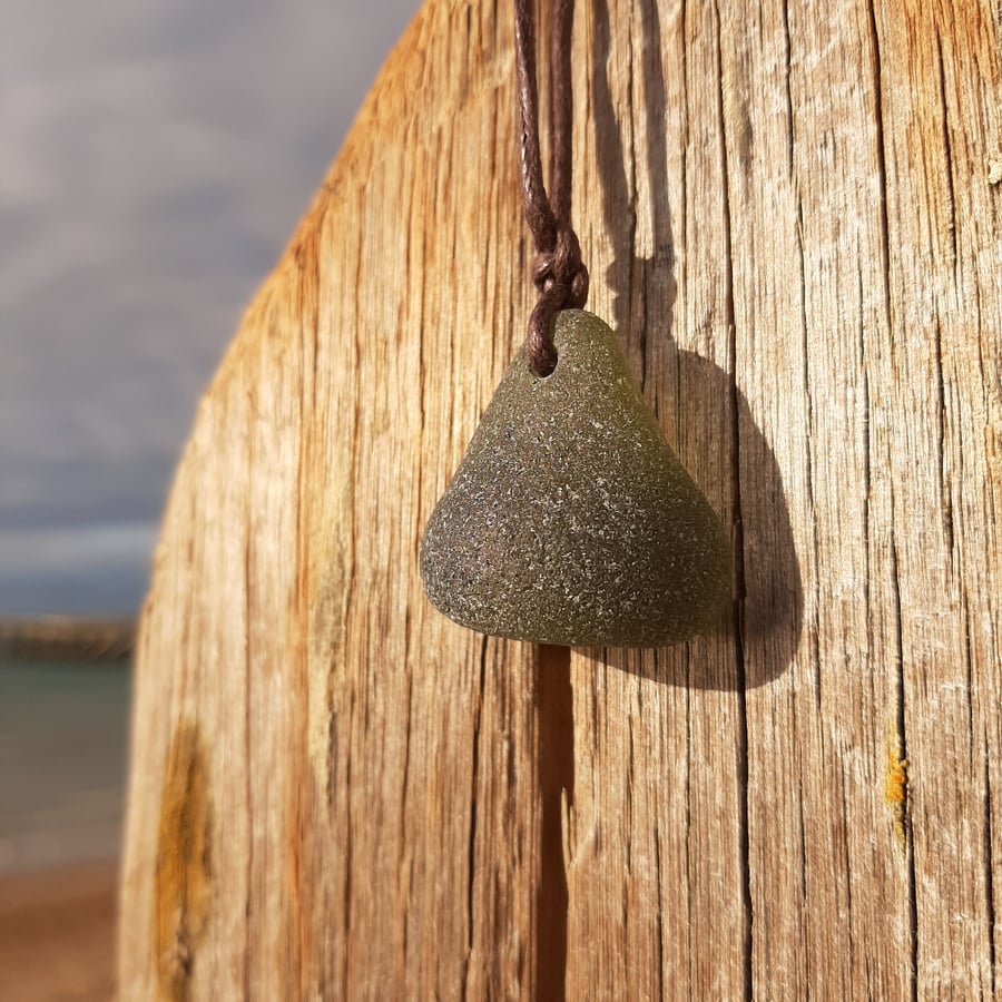 Beachcombed Necklace, Green Sea Glass and Cotton Cord