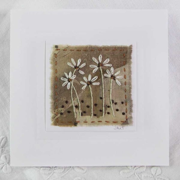 ECO PRINT HAND EMBROIDERED CARD DAISIES