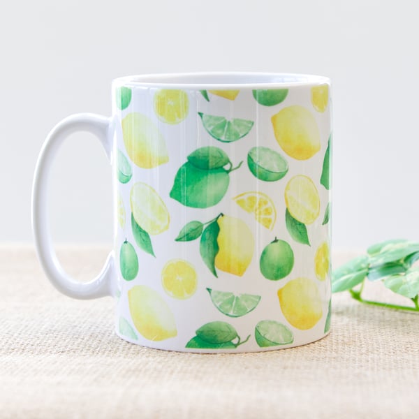 Lemon and Lime Fruit Pattern Coffee Tea Drinks Mug
