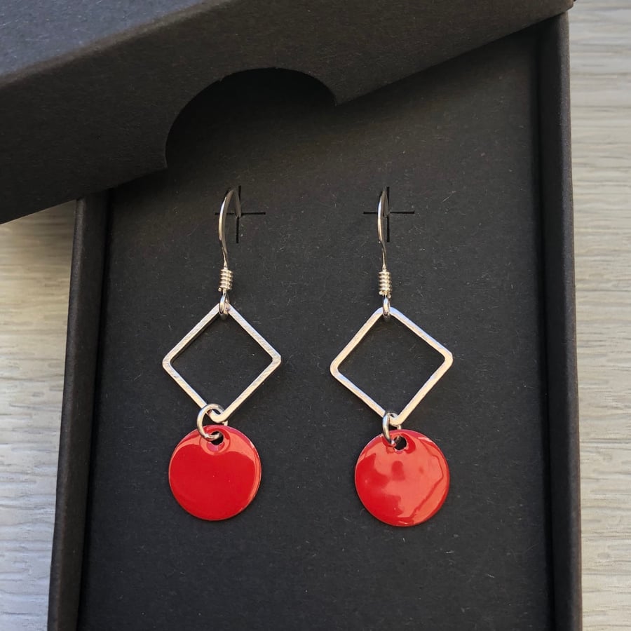 Red geometric enamel earrings