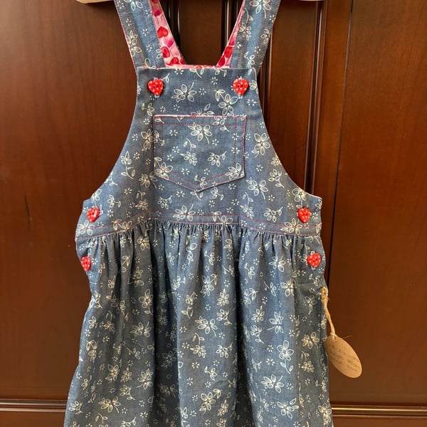 Baby’s Hearts Denim Pinafore Dress