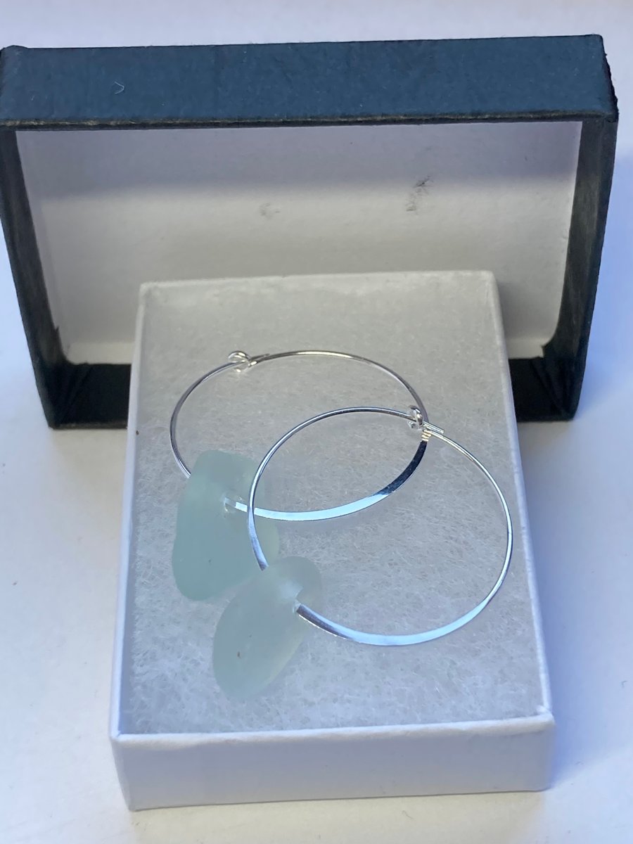 Sterling silver and white seaglass drops for pierced ears