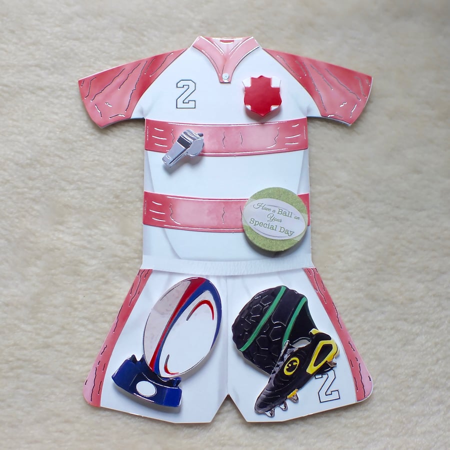 Handmade England Rugby Kit Shaped Birthday or Special Day Card