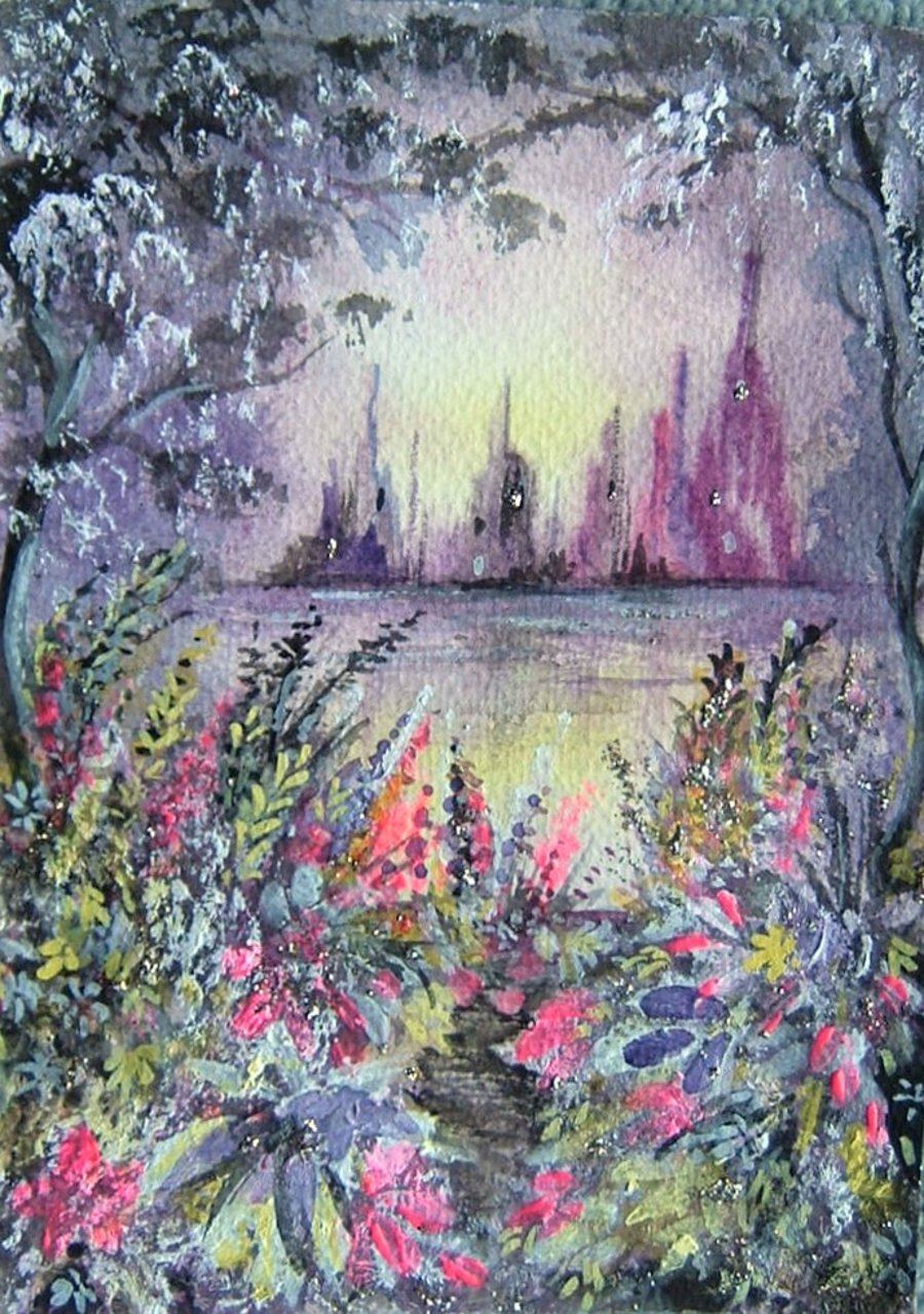 original art fantasy glitter painting ( ref f 252)