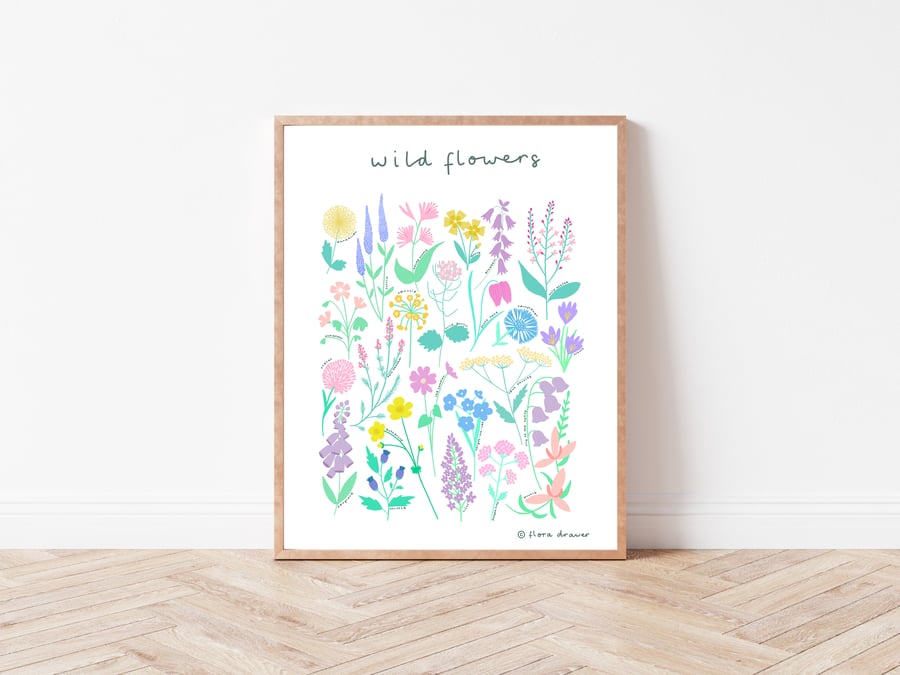 Floral print wild flowers - Unframed A4.