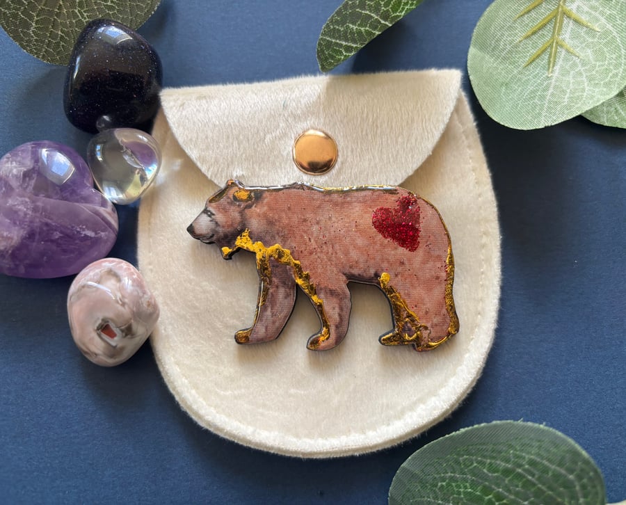 Bear heart brooch