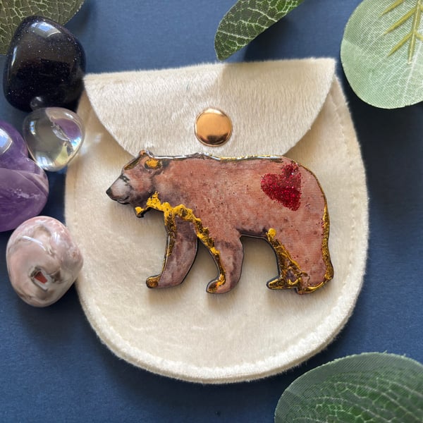 Bear heart brooch