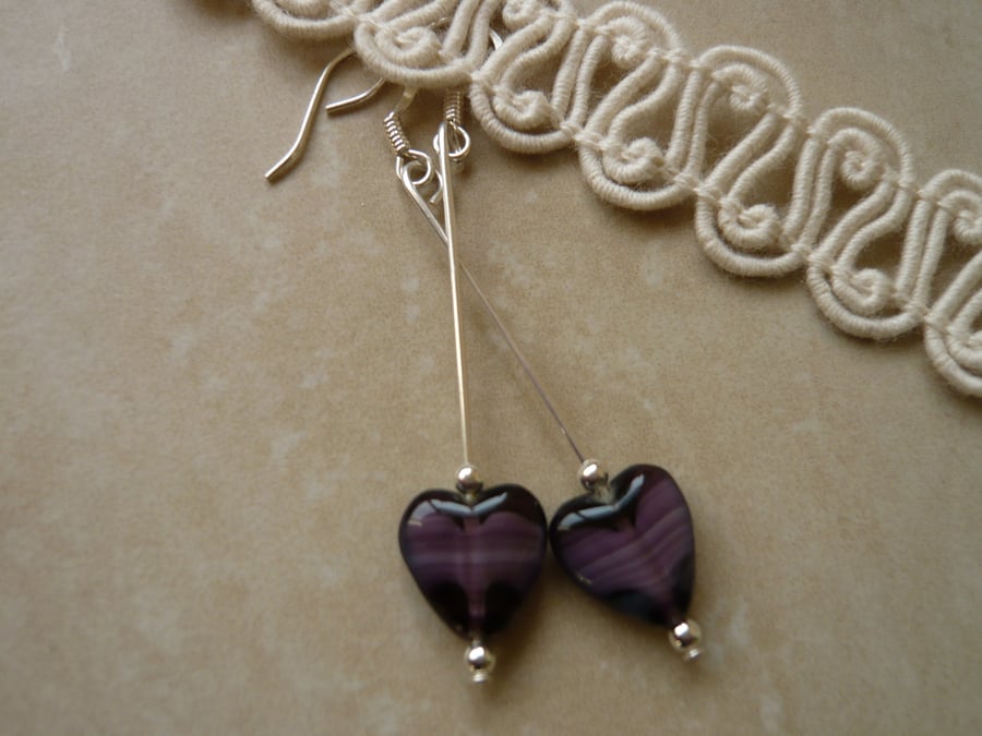 Purple Heart Dangle Earrings