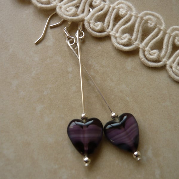 Purple Heart Dangle Earrings