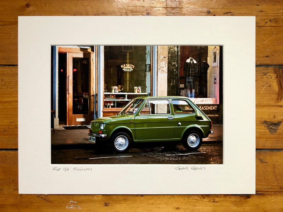Classic Fiat 126, Finnieston, Glasgow Signed Mounted Print FREE DELIVERY