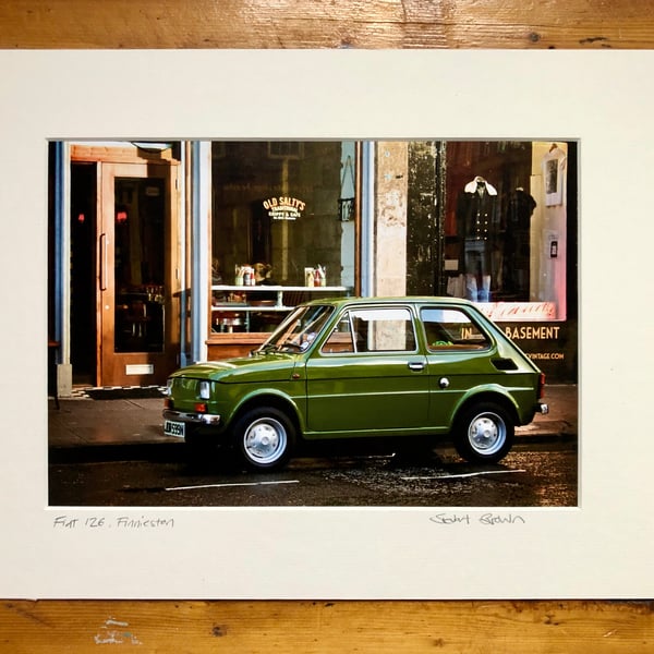 Classic Fiat 126, Finnieston, Glasgow Signed Mounted Print FREE DELIVERY