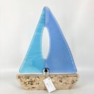 Fused Glass & Drift Wood Sailing Boat 