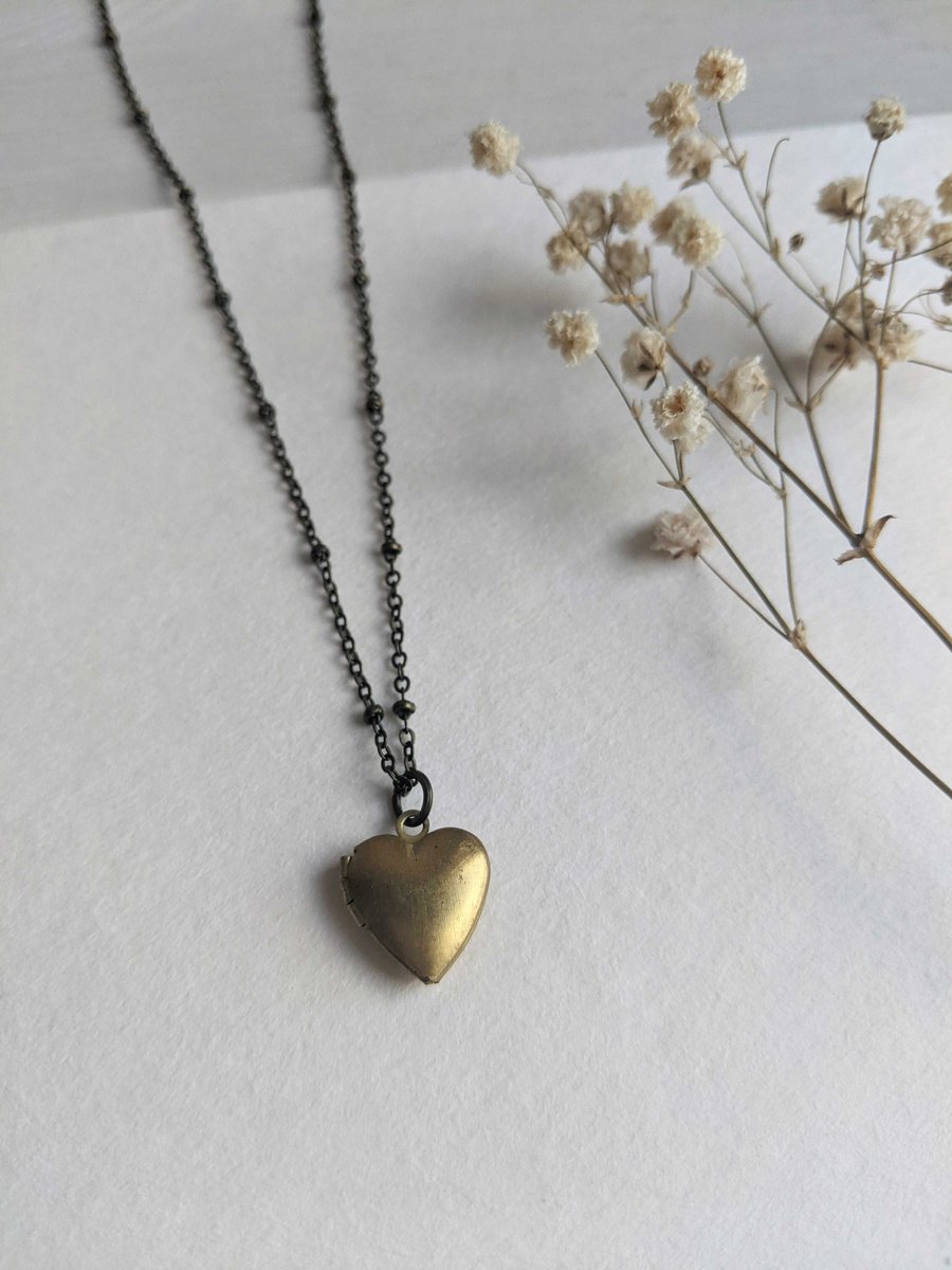 Petite Gold Heart Locket charm necklace - brass - nickel free - Spring jewellery