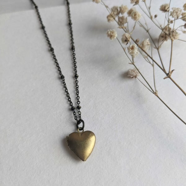 Petite Gold Heart Locket charm necklace - brass - nickel free - Spring jewellery