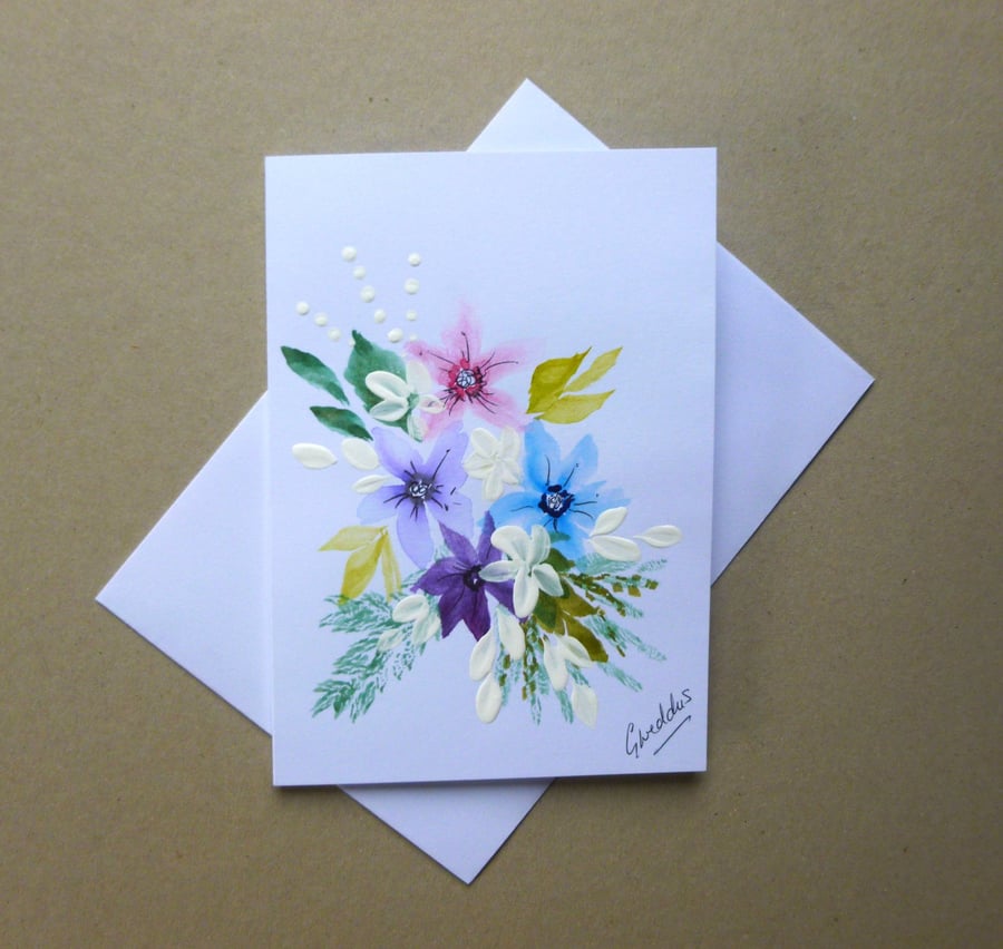 original hand painted floral greetings card ( ref FA 314 D3 )
