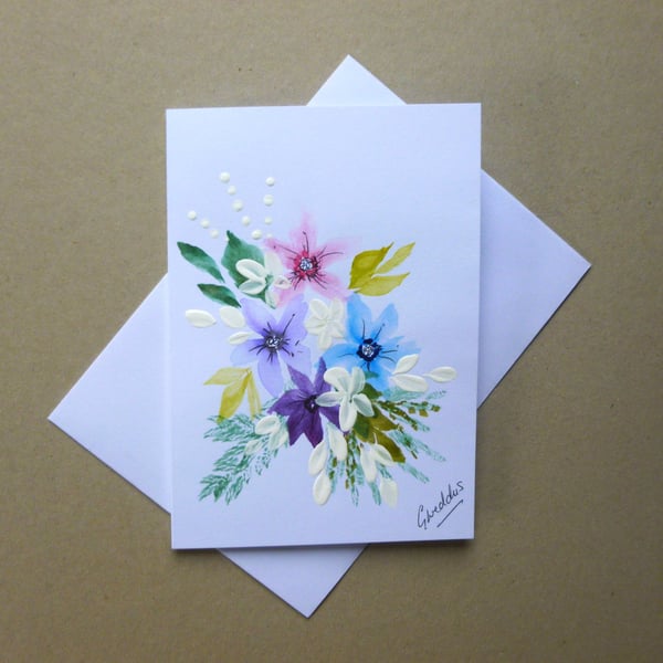 original hand painted floral greetings card ( ref FA 314 D3 )