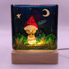 Candle holder, hand painted glass, polar bear, northern lights, aurora