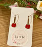 Red Cat Face Hoop Earrings, Enamel Charms, Handmade Jewellery 