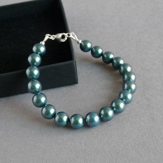 Simple Dark Green Pearl Bracelet - Teal Jewellery for Brides, Bridesmaids, Gifts