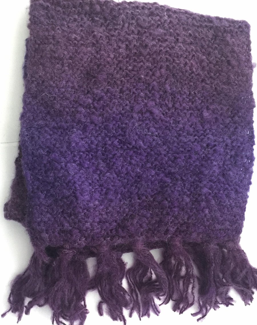 Pretty Purple Tonal Mohair and Wool Blend Hand Knitted Scarf - UK Free Post