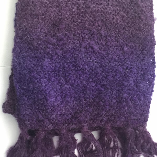 Pretty Purple Tonal Mohair and Wool Blend Hand Knitted Scarf - UK Free Post