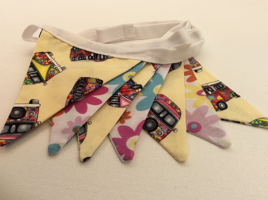 Bunting in Floral Camper Van Retro Pastel Lemon & Flower Fabric