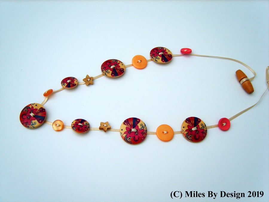 Button and Ribbon Necklace