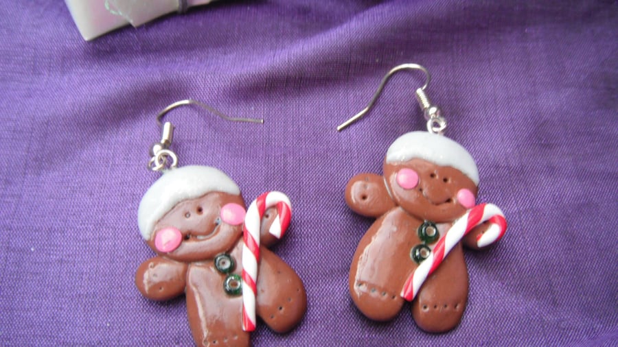 Christmas Novelty Fimo Earrings GINGERBREAD