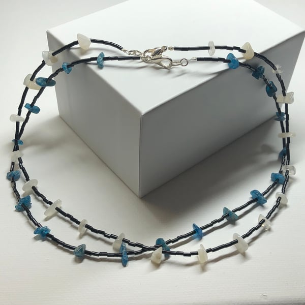Moonstone and Apatite choker necklaces