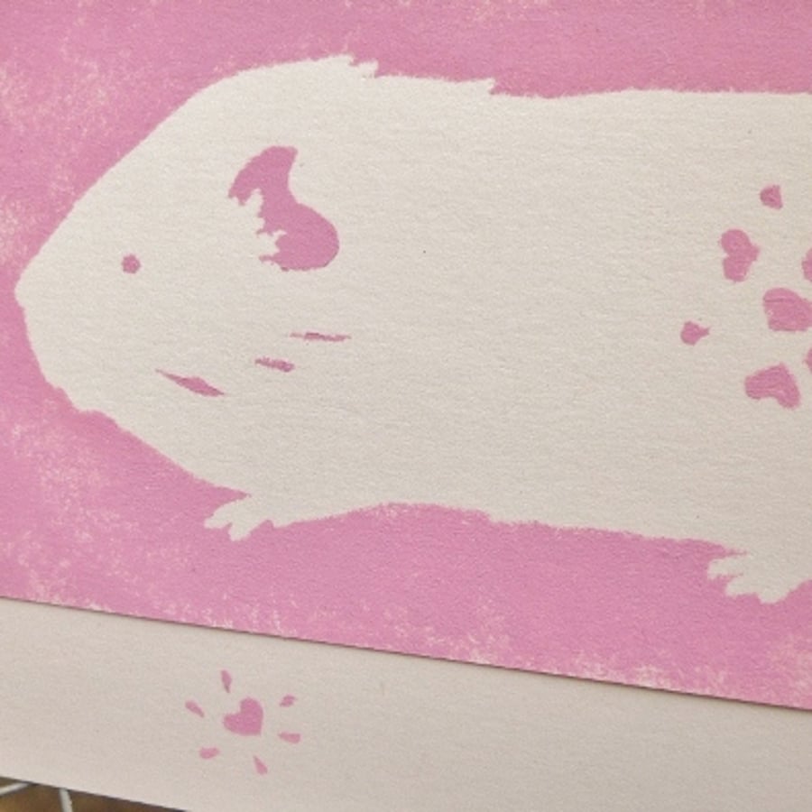 Hand painted Birthday Card Guinea Pig pink Eco-friendly