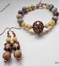 Agate, Yellow Jade & Large Copper Bead Bracelet & Earrings Set - Image 9