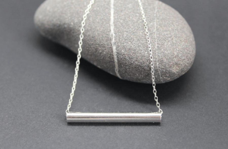 Silver bar necklace, simple silver tube necklace, minimalist necklace