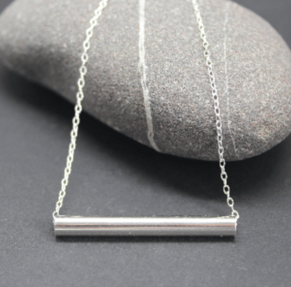 Silver bar necklace, simple silver tube necklace, minimalist necklace