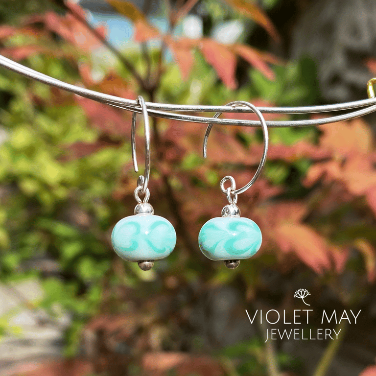 Mint Green Patterned Glass Earrings