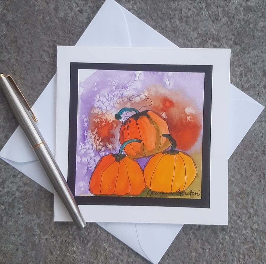 Blank Card. Halloween Pumpkin Card in Autumn Colours